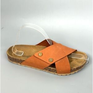 A. Giannetti Leather Cross Strap Cork Sandals Italy Burnt Orange size 7